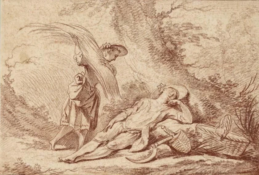 Contadino che riposa durante il raccolto